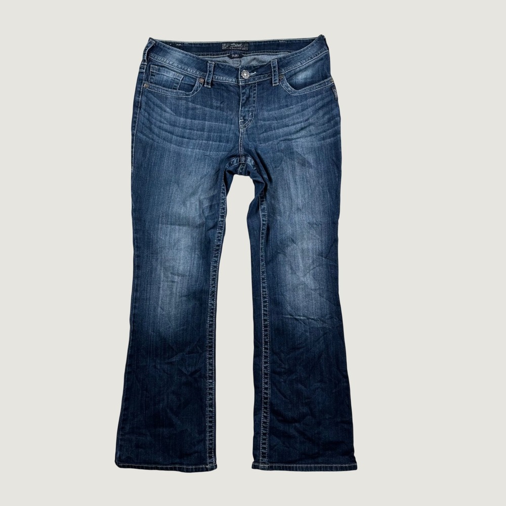 Silver Jeans Co Suki Bootcut Womens Mid Rise Dark Wash Denim Jeans 14 L32 Blue